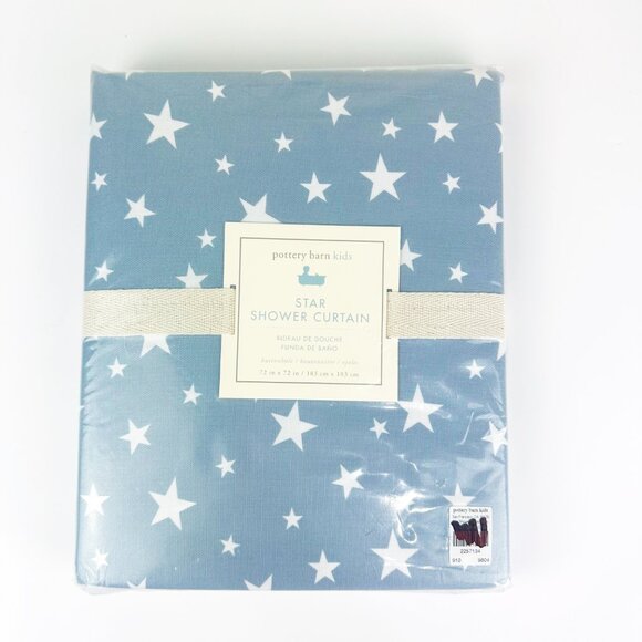 NEW Pottery Barn Kids Star Cotton Shower Curtain Dusty Blue 72x72